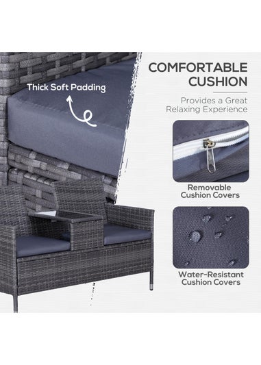 Outsunny Garden Rattan 2 Seater Companion Seat Wicker Love Seat Weave Partner Bench with Cushions