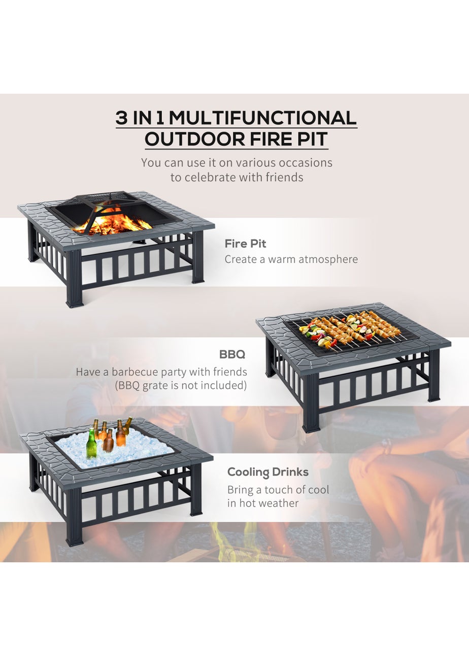 Outsunny Metal Firepit Outdoor Square Fire Pit