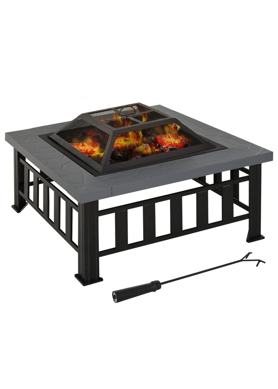 Outsunny Metal Firepit Outdoor Square Fire Pit