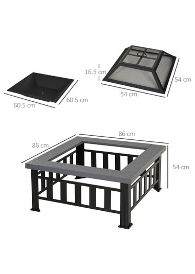 Outsunny Metal Firepit Outdoor Square Fire Pit