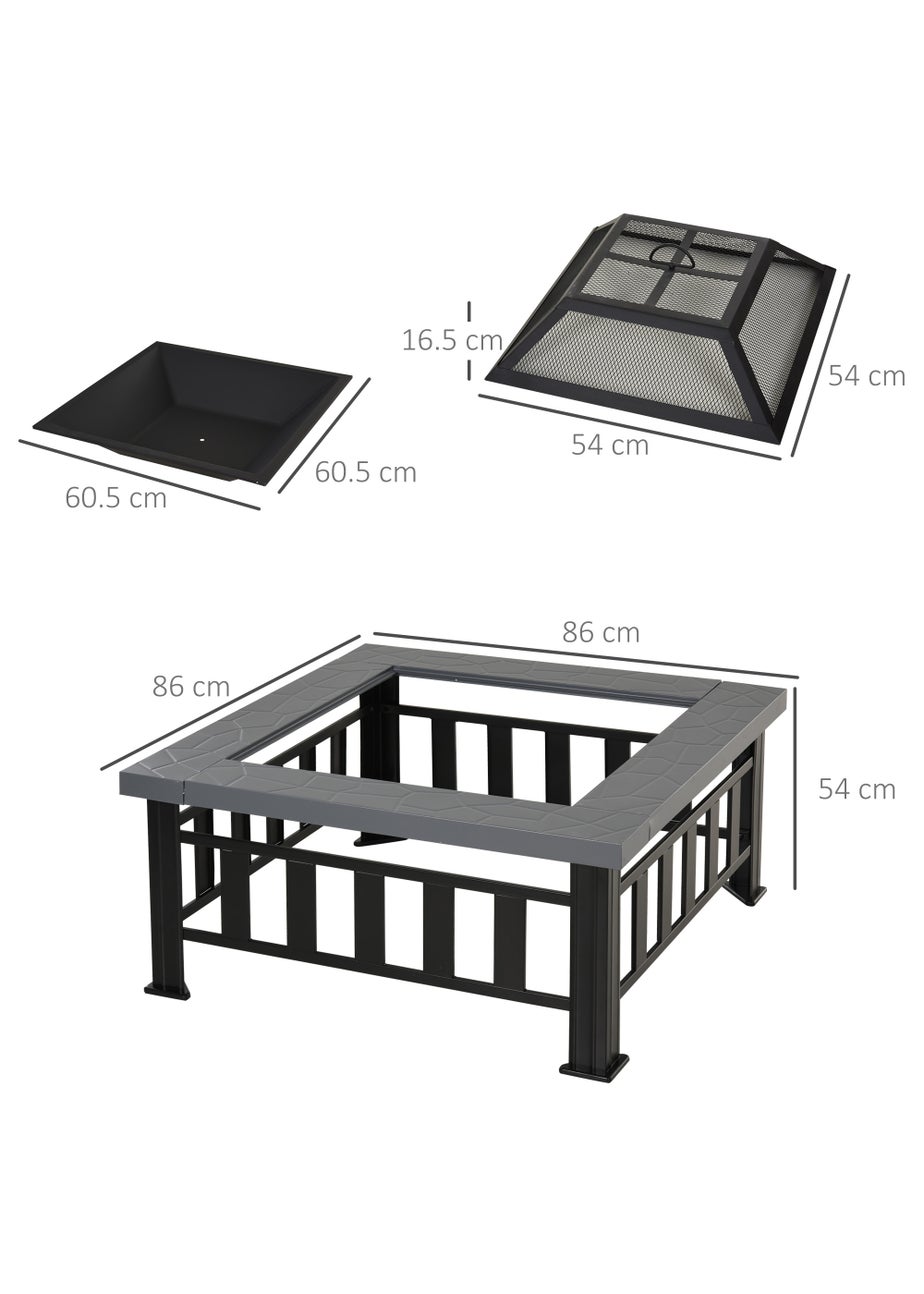 Outsunny Metal Firepit Outdoor Square Fire Pit