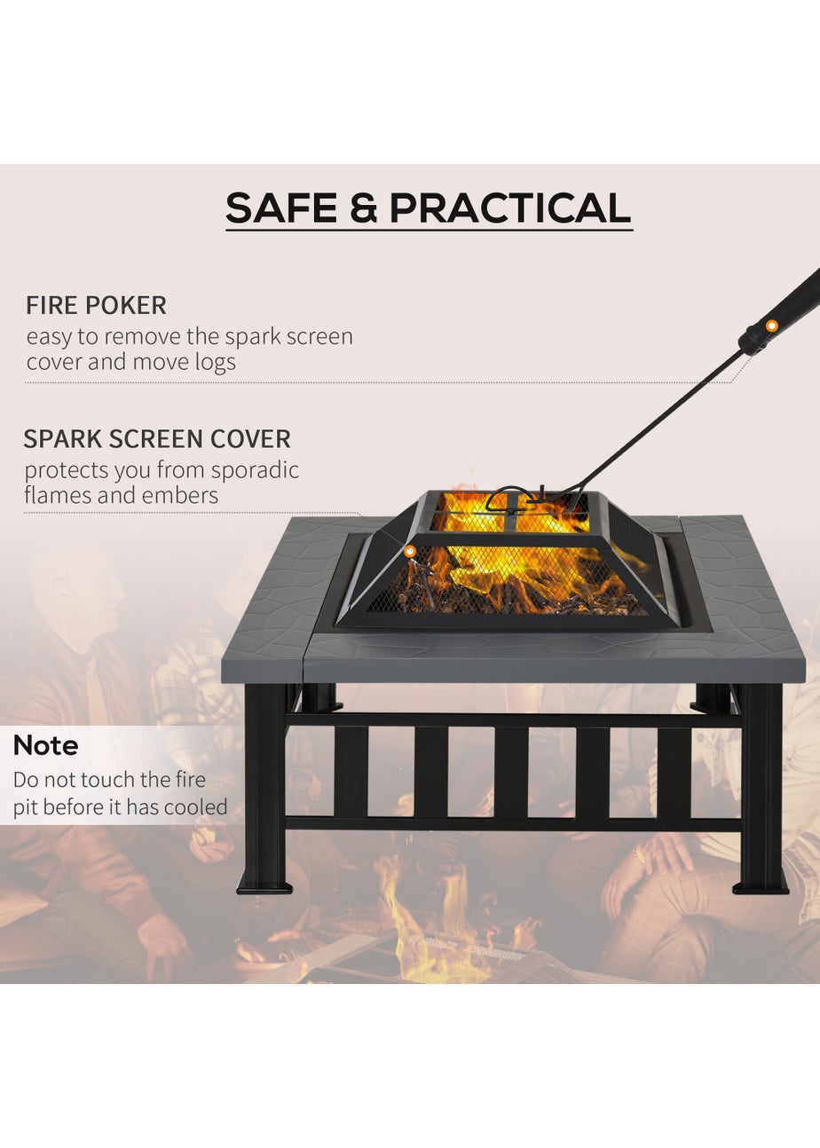 Outsunny Metal Firepit Outdoor Square Fire Pit