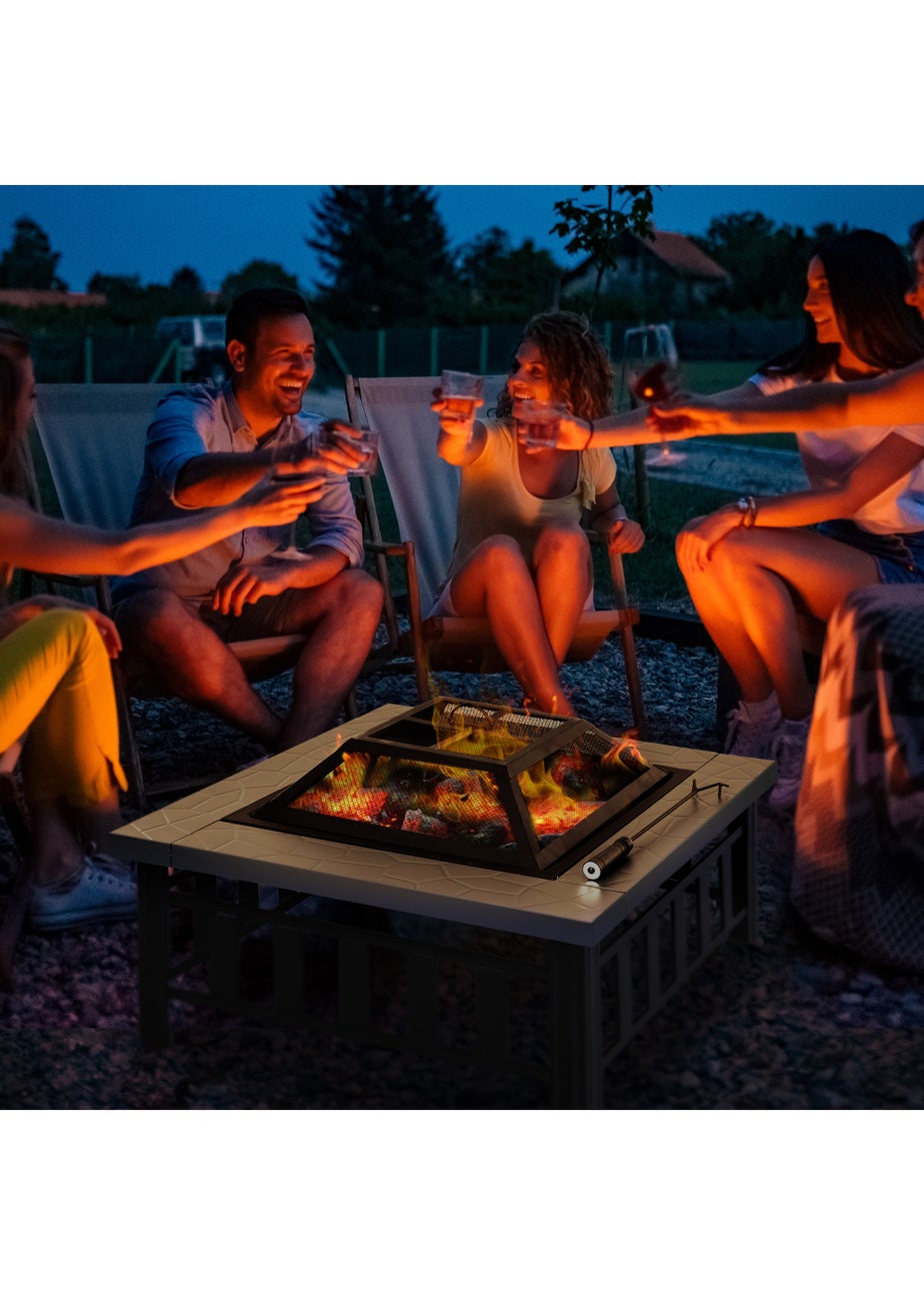 Outsunny Metal Firepit Outdoor Square Fire Pit