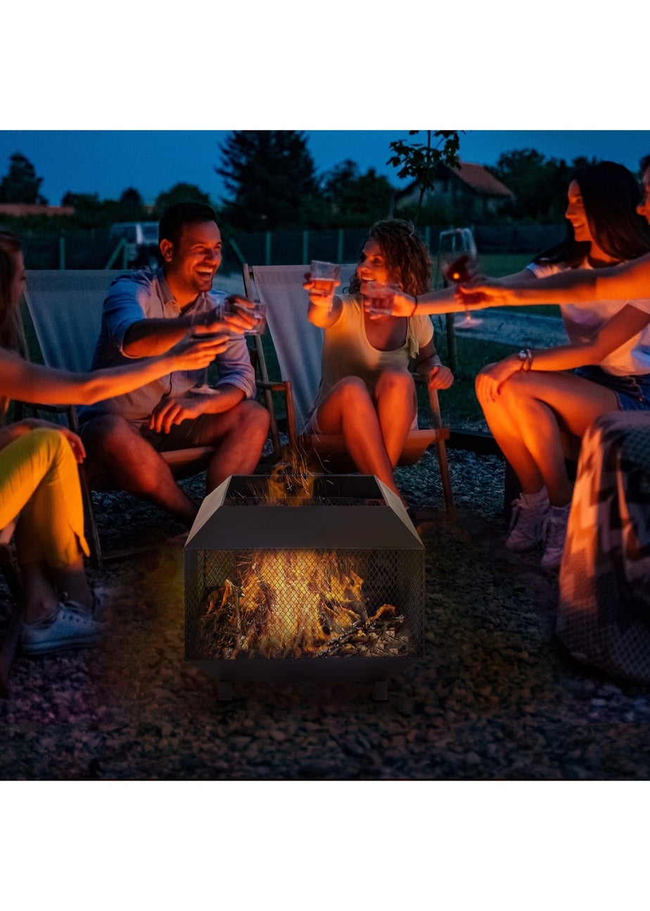 Outsunny Metal Firepit Patio Heater Brazier Garden Square Stove Log Wood Burner