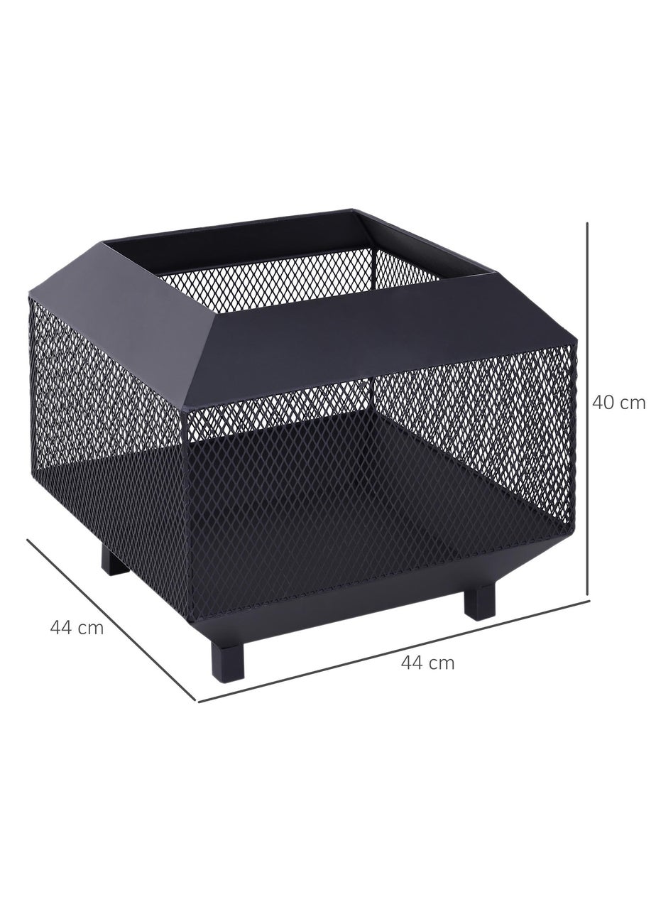 Outsunny Metal Firepit Patio Heater Brazier Garden Square Stove Log Wood Burner