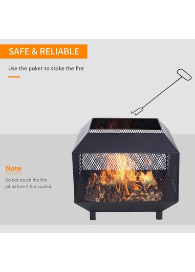 Outsunny Metal Firepit Patio Heater Brazier Garden Square Stove Log Wood Burner