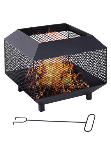 Outsunny Metal Firepit Patio Heater Brazier Garden Square Stove Log Wood Burner