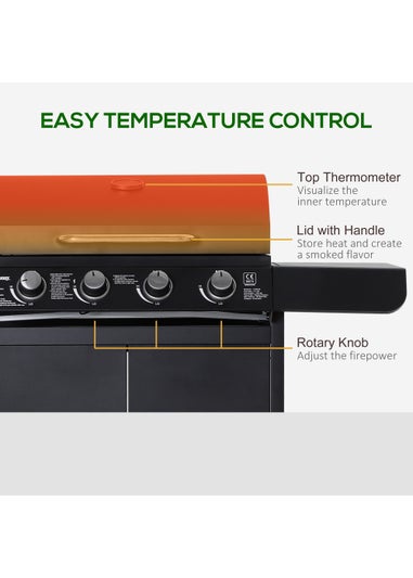 Outsunny 4+1 Gas Burner Grill BBQ Trolley with Storage Side Table and Wheels