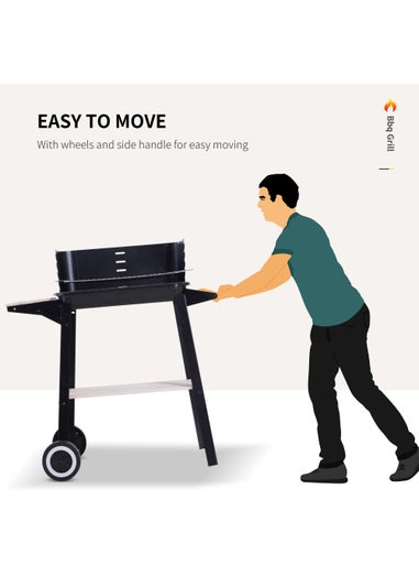 Outsunny Trolley Charcoal BBQ Barbecue Grill with Side Trays Storage Shelf and Wheels