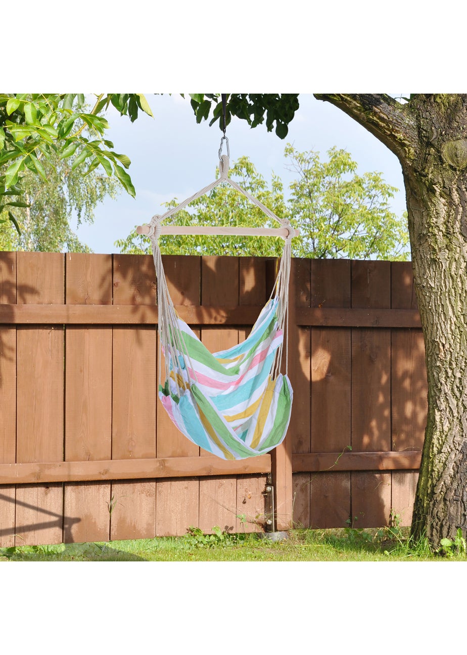 Outsunny Garden Hammock Chair with Wooden Support Bar Cotton Cloth, Portable Garden Chair