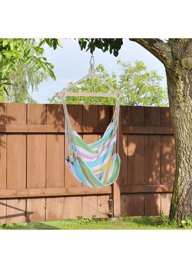 Outsunny Garden Hammock Chair with Wooden Support Bar Cotton Cloth, Portable Garden Chair