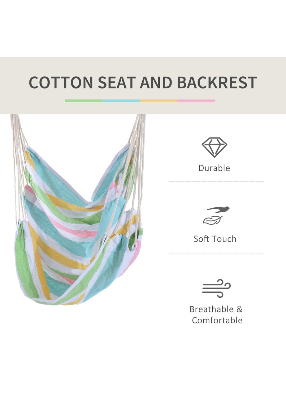 Outsunny Garden Hammock Chair with Wooden Support Bar Cotton Cloth, Portable Garden Chair