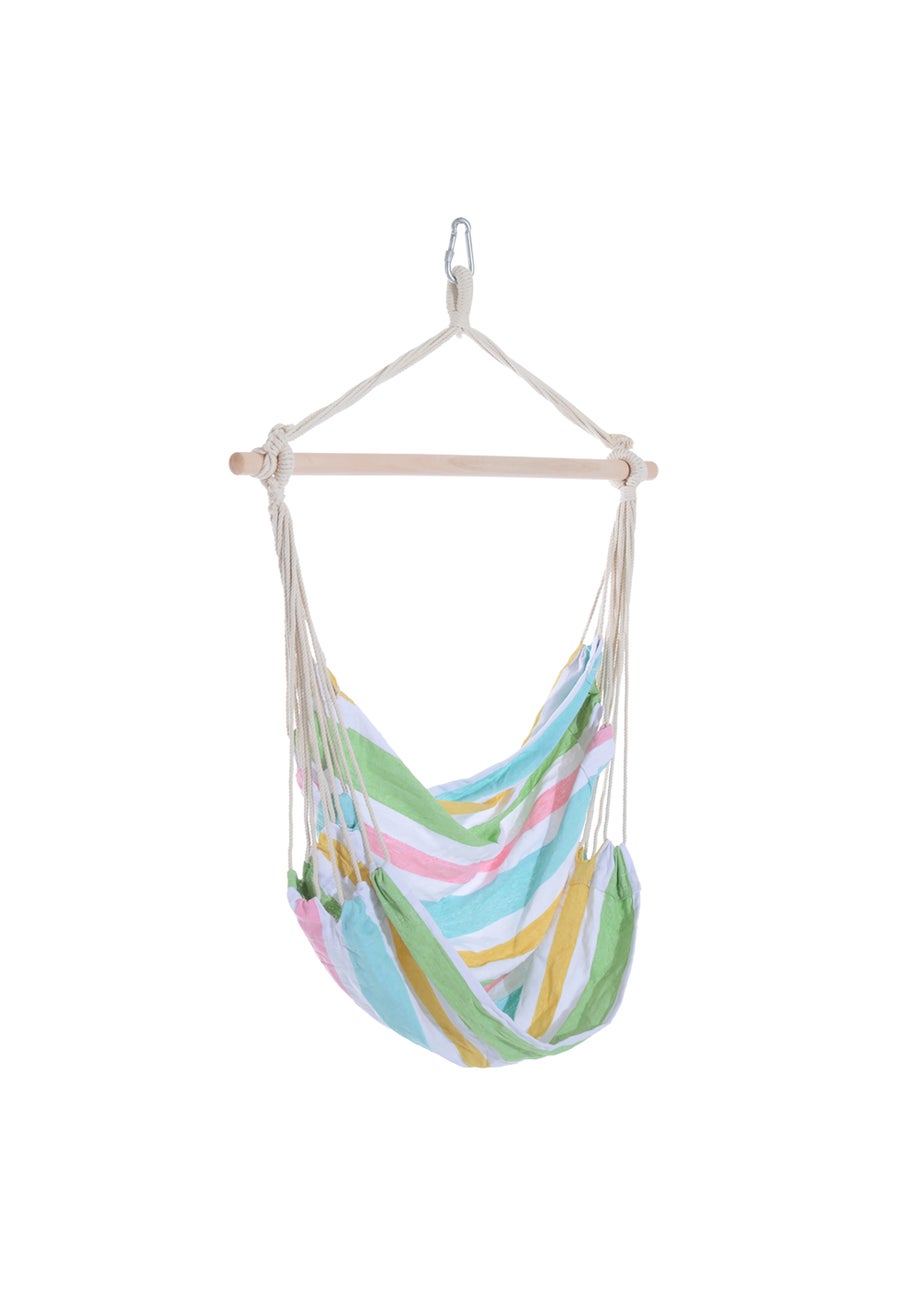 Outsunny Garden Hammock Chair with Wooden Support Bar Cotton Cloth, Portable Garden Chair