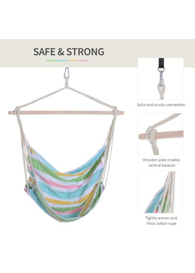 Outsunny Garden Hammock Chair with Wooden Support Bar Cotton Cloth, Portable Garden Chair