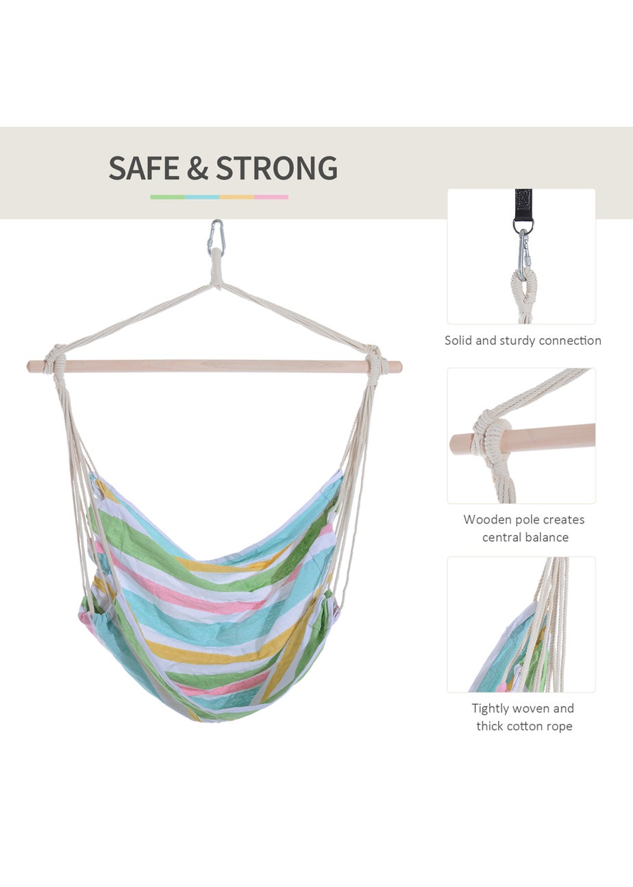 Outsunny Garden Hammock Chair with Wooden Support Bar Cotton Cloth, Portable Garden Chair