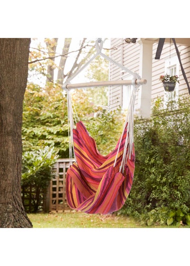 Outsunny Garden Hammock Chair with Wooden Support Bar Cotton Cloth, Portable Garden Chair