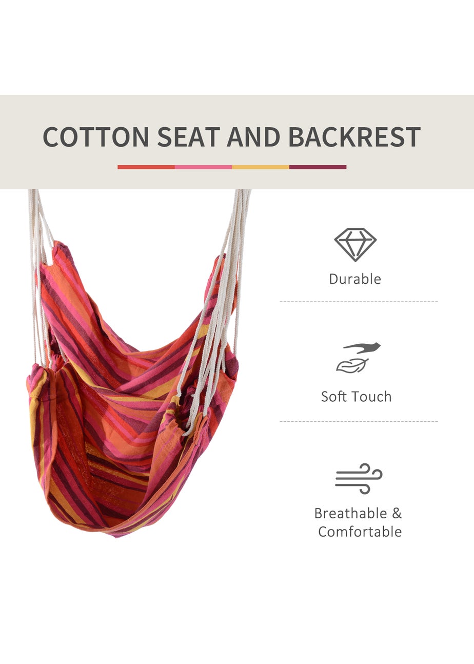 Outsunny Garden Hammock Chair with Wooden Support Bar Cotton Cloth, Portable Garden Chair