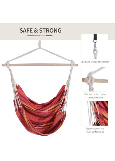 Outsunny Garden Hammock Chair with Wooden Support Bar Cotton Cloth, Portable Garden Chair