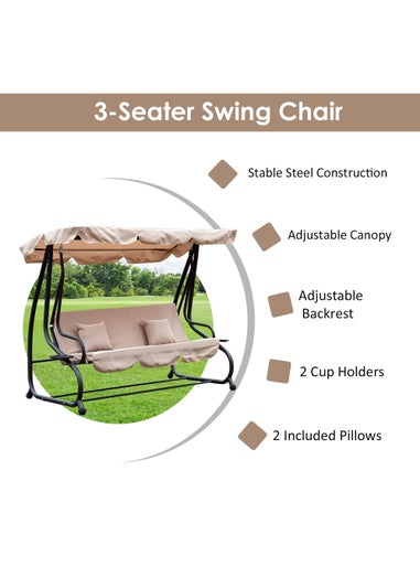 Outsunny 3 Seater Garden Swing Seat Bed Convertible 2-in-1 Hammock Bed
