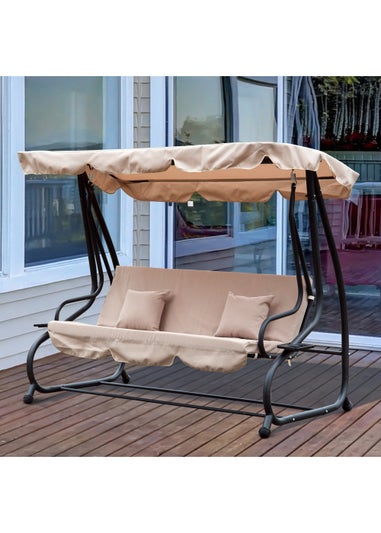 Outsunny 3 Seater Garden Swing Seat Bed Convertible 2-in-1 Hammock Bed