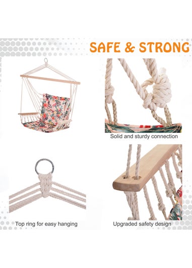 Outsunny Garden Outdoor Hanging Hammock Chair Thick Rope Multicoloured stripes