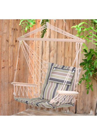 Outsunny Garden Outdoor Hanging Hammock Chair Thick Rope Multicoloured stripes