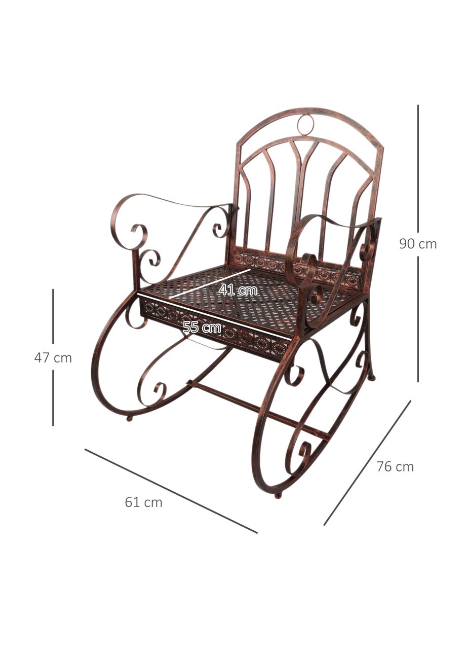 Outsunny Metal Single Chair 1 Seater Garden Outdoor Rocking Chair Vintage Style Bronze