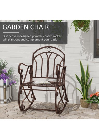 Outsunny Metal Single Chair 1 Seater Garden Outdoor Rocking Chair Vintage Style Bronze
