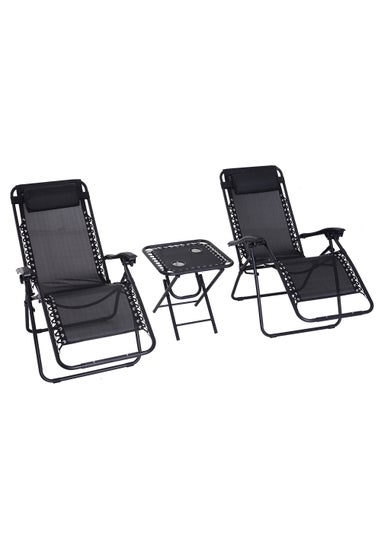 Outsunny 3 PCs Sun Lounger Table & Chairs Set with Cup Holders