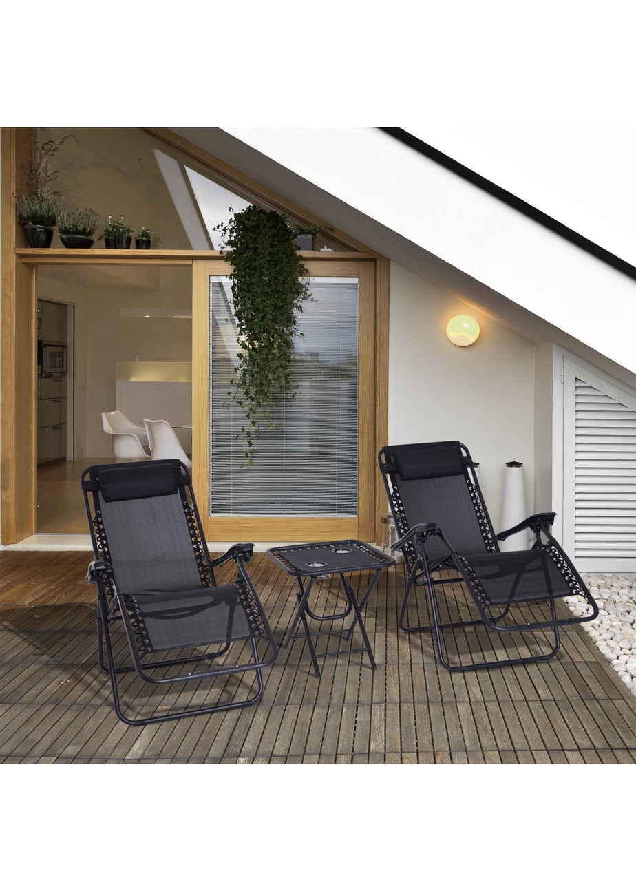Outsunny 3 PCs Sun Lounger Table & Chairs Set with Cup Holders
