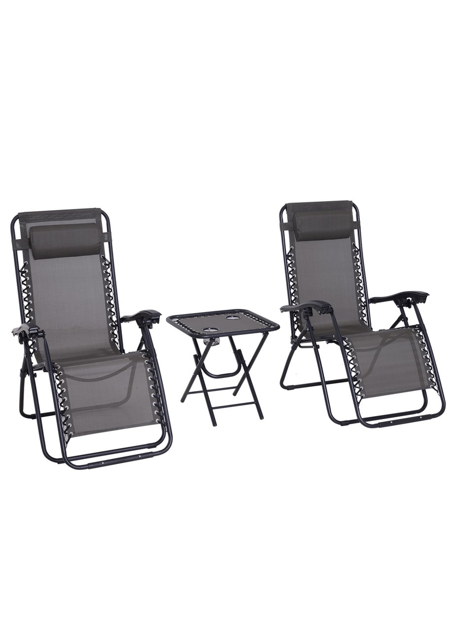Outsunny 3 PCs Sun Lounger Table & Chairs Set with Cup Holders