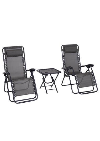 Outsunny 3 PCs Sun Lounger Table & Chairs Set with Cup Holders