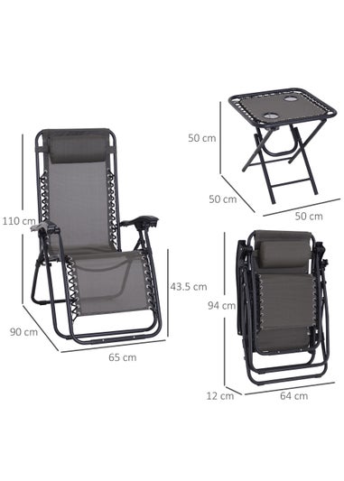 Outsunny 3 PCs Sun Lounger Table & Chairs Set with Cup Holders