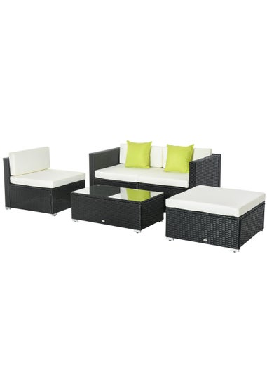 Outsunny 5 Pieces PE Rattan Garden Furniture Set with Cushions, Outdoor Corner Sofa