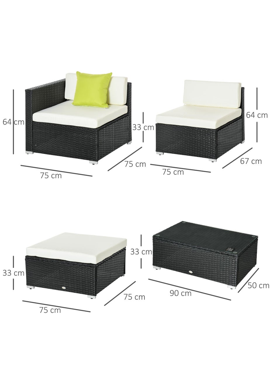 Outsunny 5 Pieces PE Rattan Garden Furniture Set with Cushions, Outdoor Corner Sofa