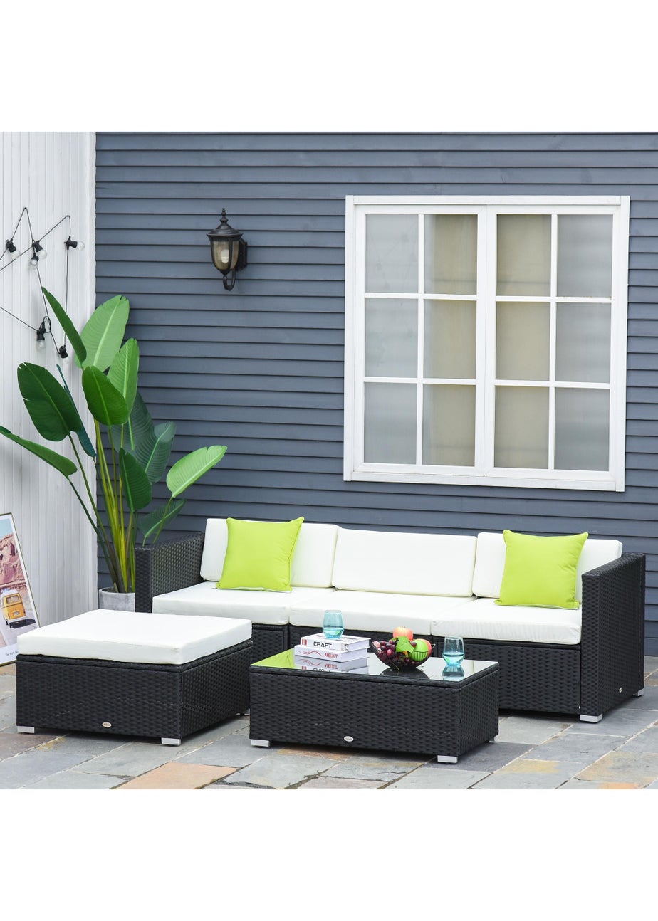 Outsunny 5 Pieces PE Rattan Garden Furniture Set with Cushions, Outdoor Corner Sofa