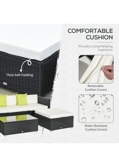 Outsunny 5 Pieces PE Rattan Garden Furniture Set with Cushions, Outdoor Corner Sofa