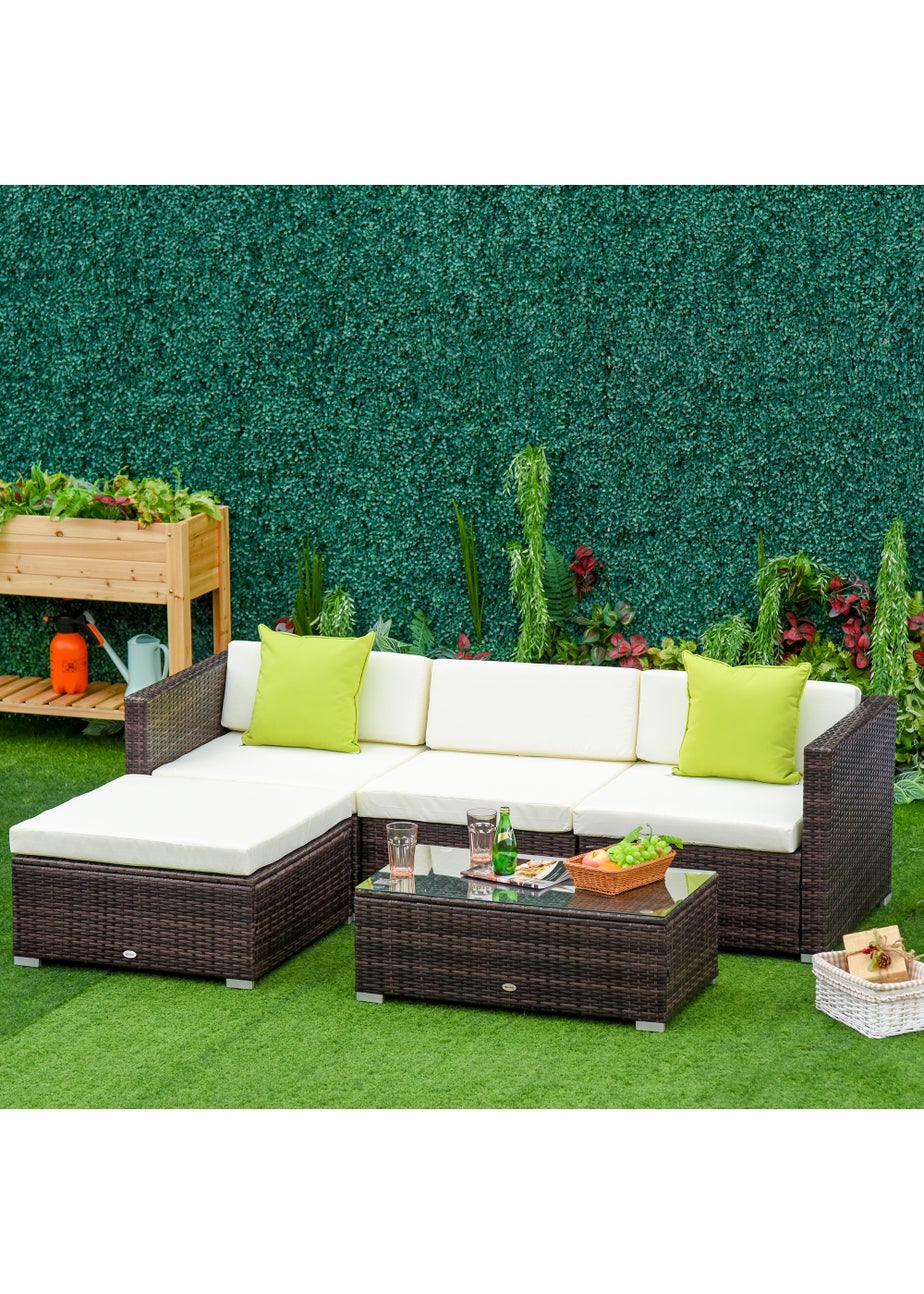 Outsunny 5 Pieces PE Rattan Garden Furniture Set with Cushions, Outdoor Corner Sofa