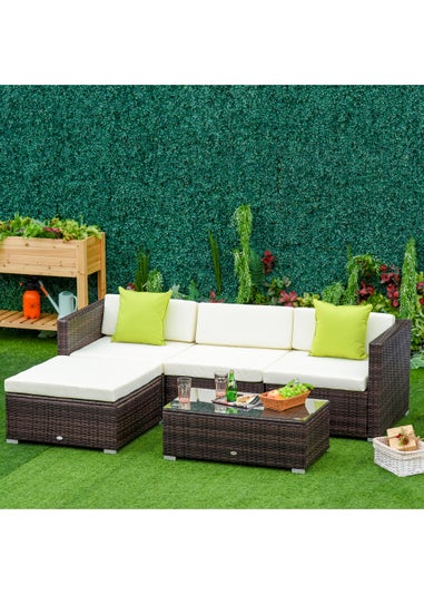 Outsunny 5 Pieces PE Rattan Garden Furniture Set with Cushions, Outdoor Corner Sofa