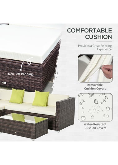 Outsunny 5 Pieces PE Rattan Garden Furniture Set with Cushions, Outdoor Corner Sofa