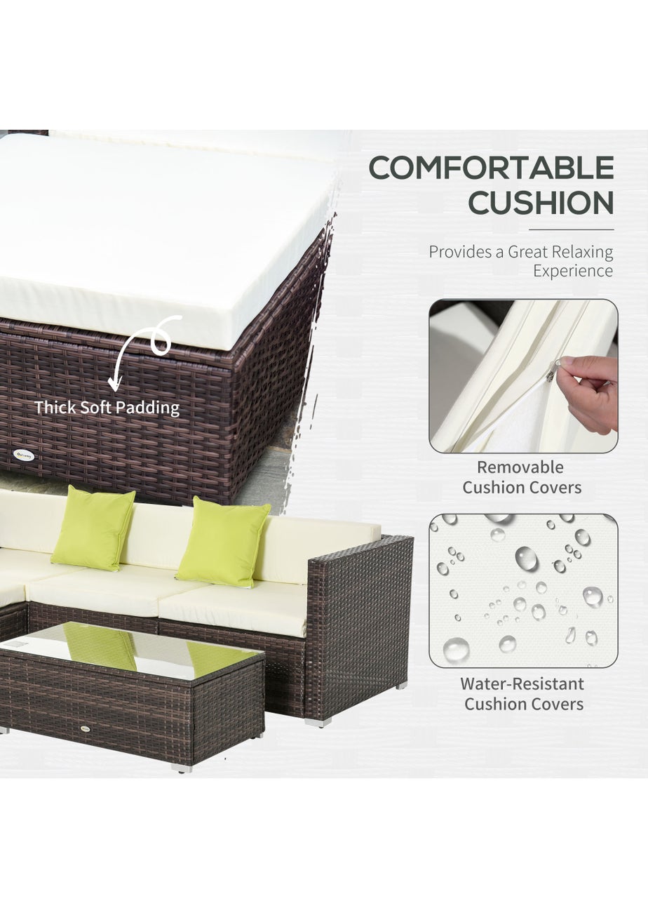 Outsunny 5 Pieces PE Rattan Garden Furniture Set with Cushions, Outdoor Corner Sofa