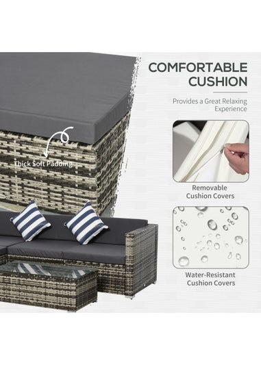 Outsunny 5 Pieces Rattan Sofa Set Wicker Sectional Cushion Patio Grey Garden
