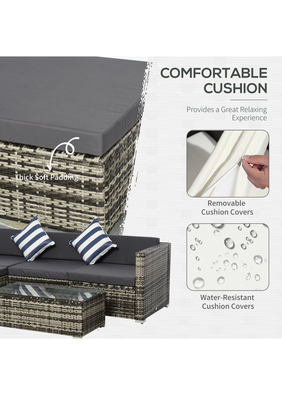 Outsunny 5 Pieces Rattan Sofa Set Wicker Sectional Cushion Patio Grey Garden