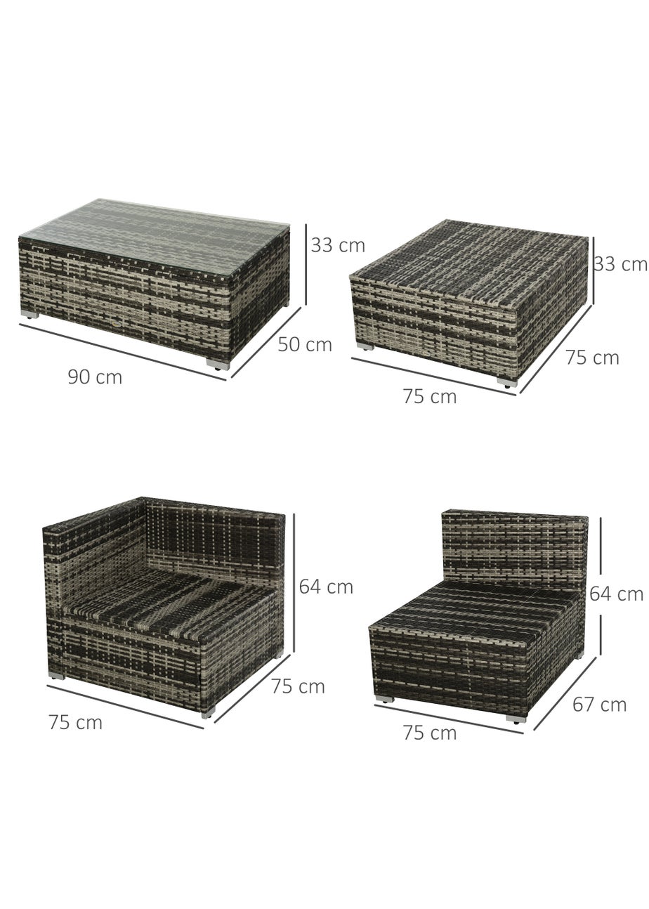 Outsunny 5 Pieces Rattan Sofa Set Wicker Sectional Cushion Patio Grey Garden