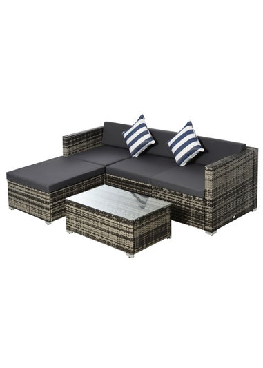 Outsunny 5 Pieces Rattan Sofa Set Wicker Sectional Cushion Patio Grey Garden