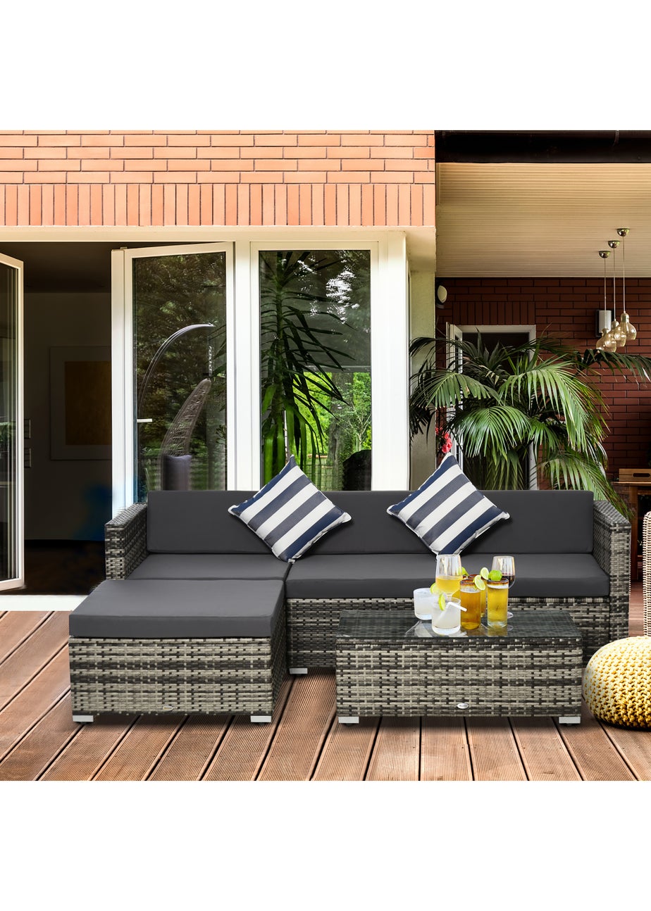 Outsunny 5 Pieces Rattan Sofa Set Wicker Sectional Cushion Patio Grey Garden