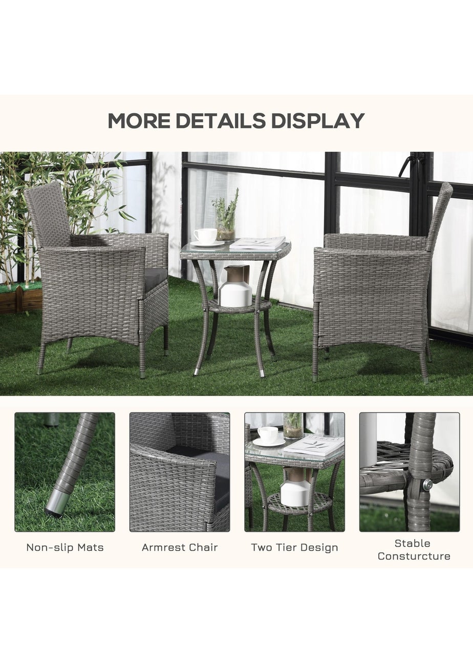 Outsunny Rattan Bistro Set Garden Chair Table Patio Outdoor Light Grey