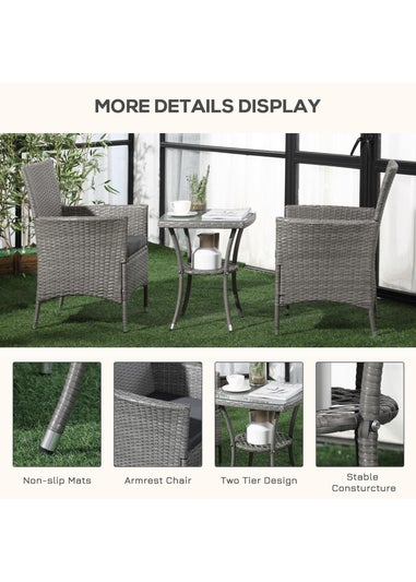 Outsunny Rattan Bistro Set Garden Chair Table Patio Outdoor Light Grey