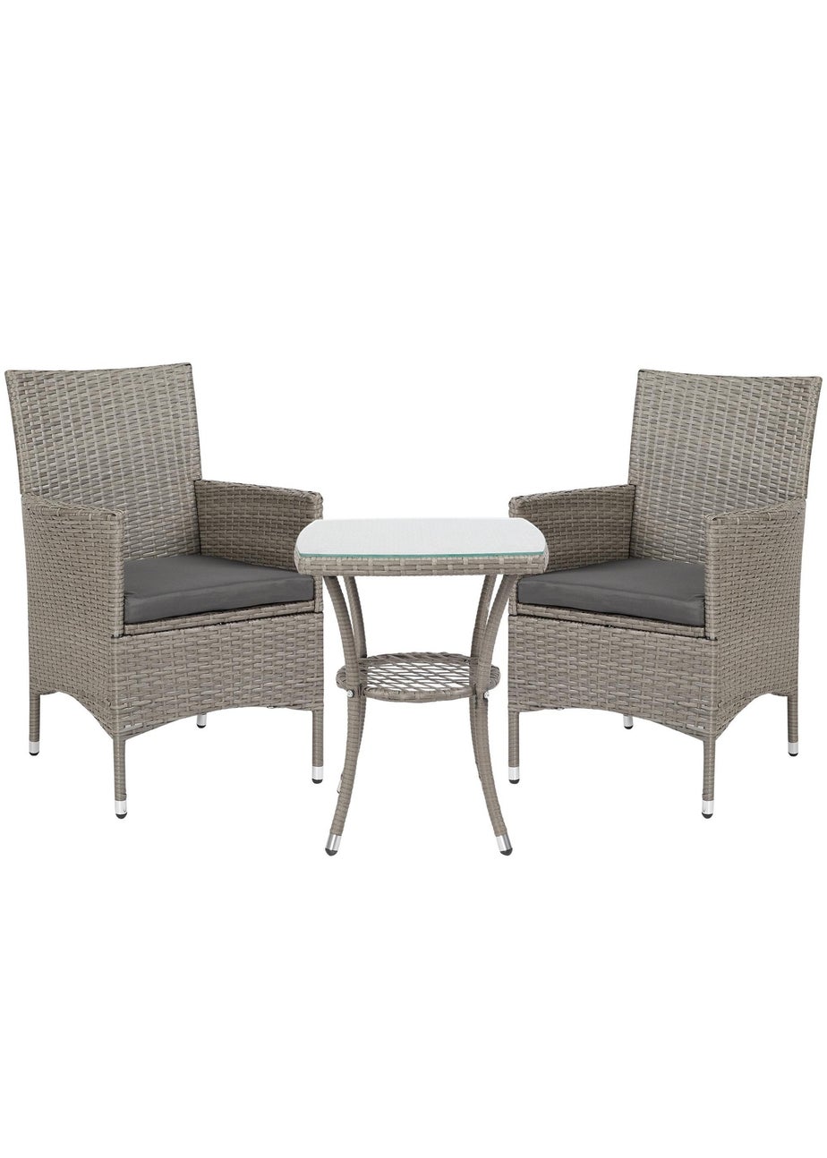 Outsunny Rattan Bistro Set Garden Chair Table Patio Outdoor Light Grey