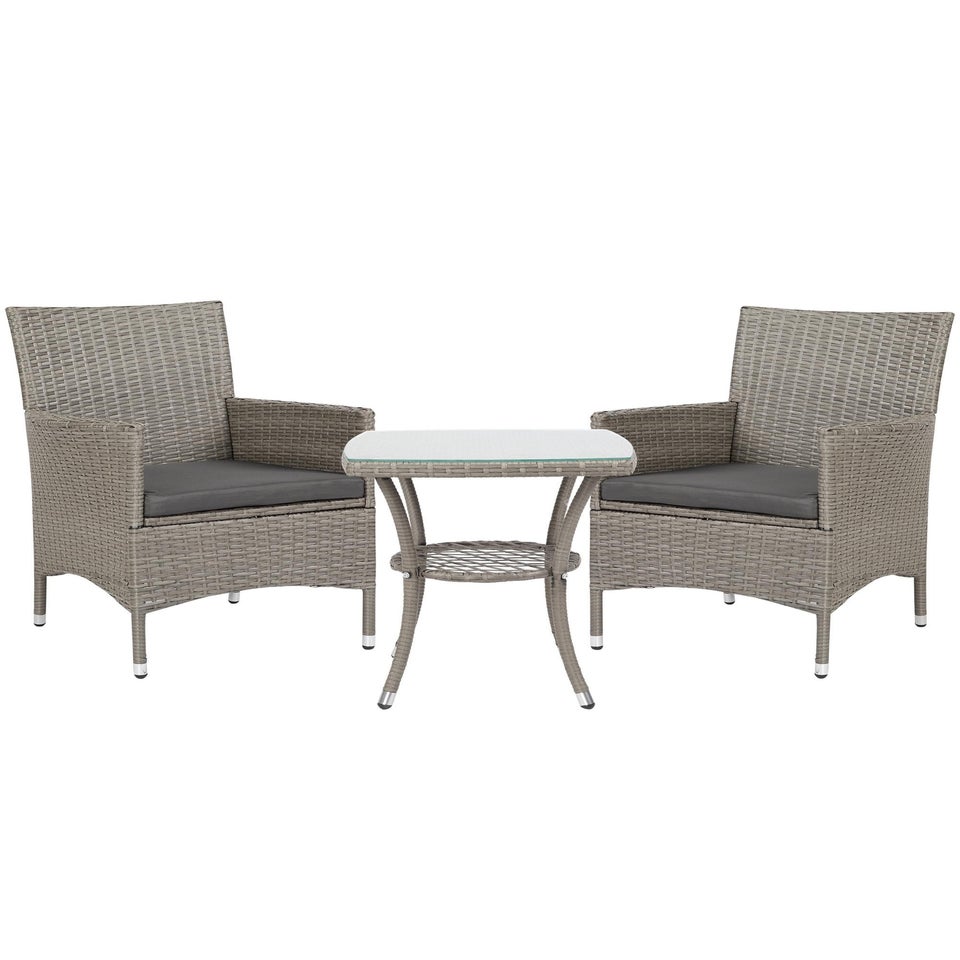 Outsunny Rattan Bistro Set Garden Chair Table Patio Outdoor Light Grey